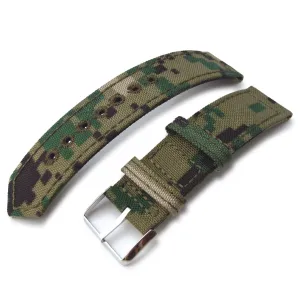 20mm, 21mm or 22mm MiLTAT WW2 2-piece Woodland Camo Cordura 1000D Armband with lockstitch round hole, Polished