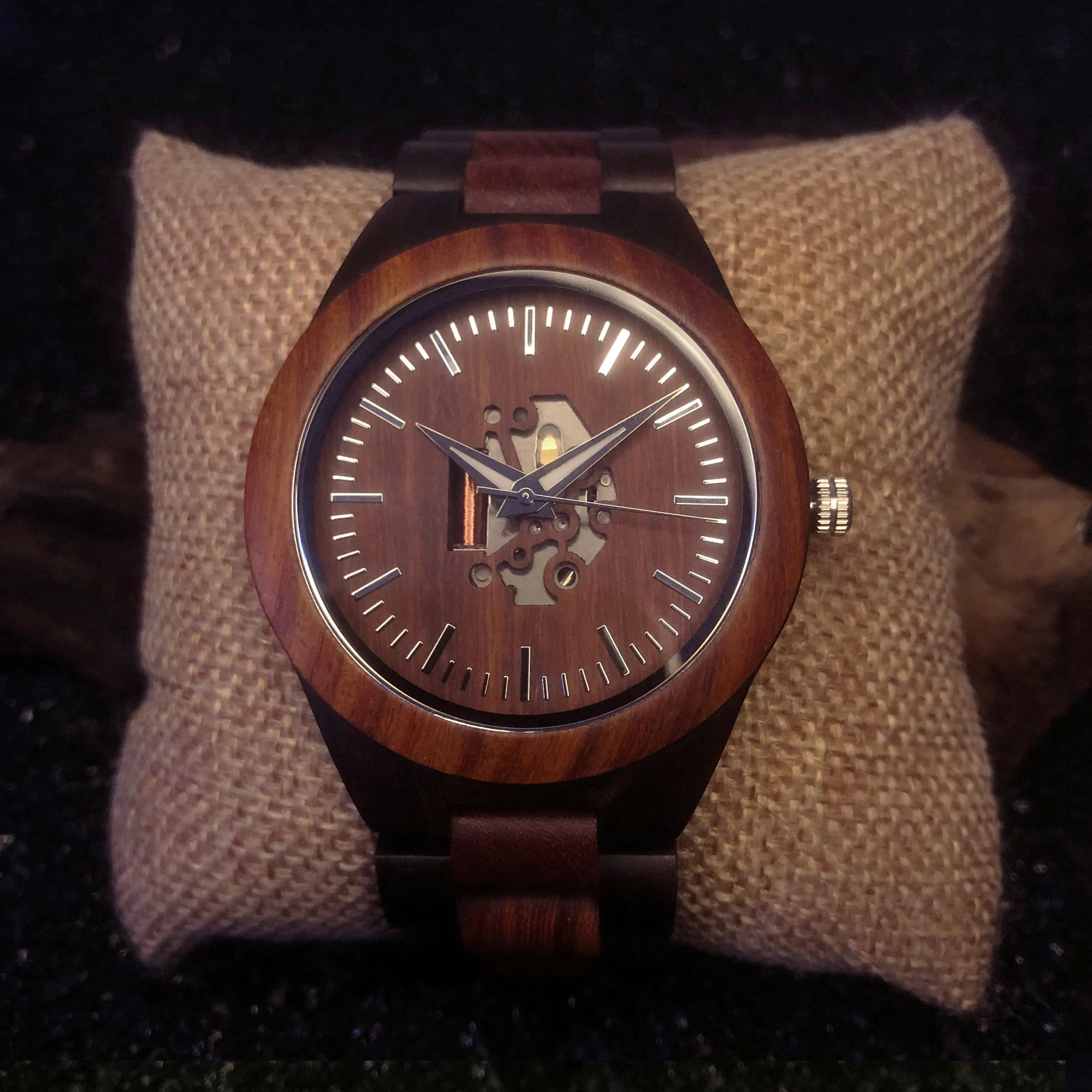 Adraga - Ebony & Red Sandalwood Hollow Face Men Watch