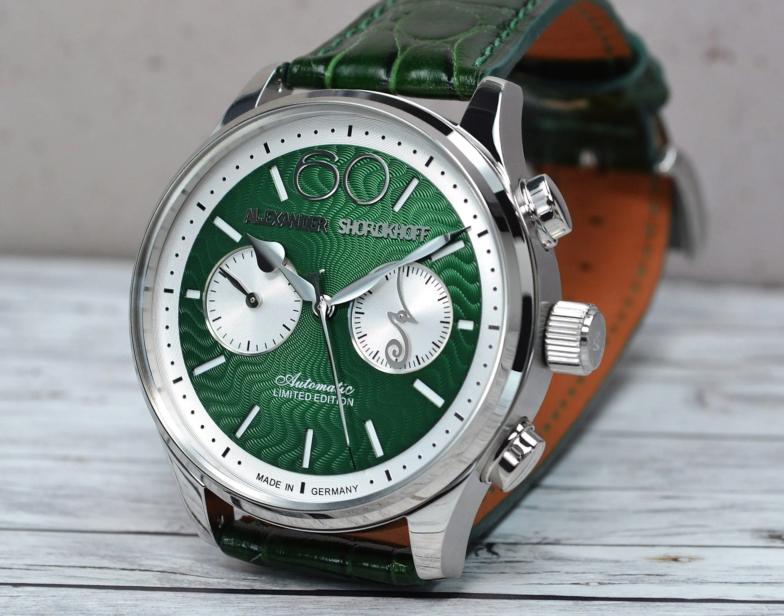 ALEXANDER SHOROKHOFF Neva Chrono Wavy guilloche green with silver sub-dials