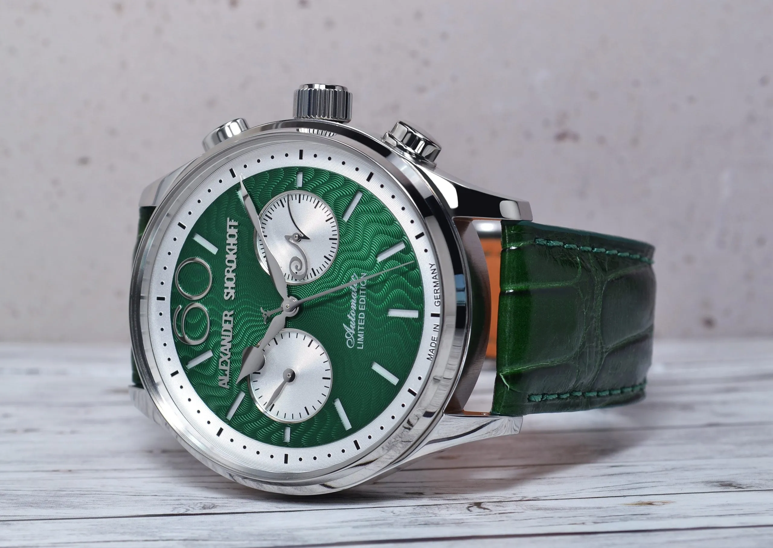 ALEXANDER SHOROKHOFF Neva Chrono Wavy guilloche green with silver sub-dials