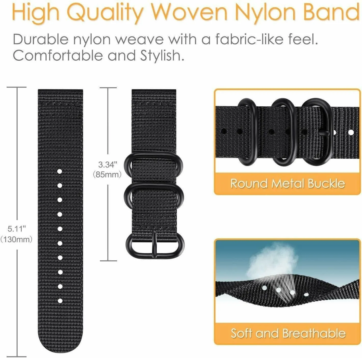 Amazfit GTS 2 Nylon Strap with Buckle (Black)