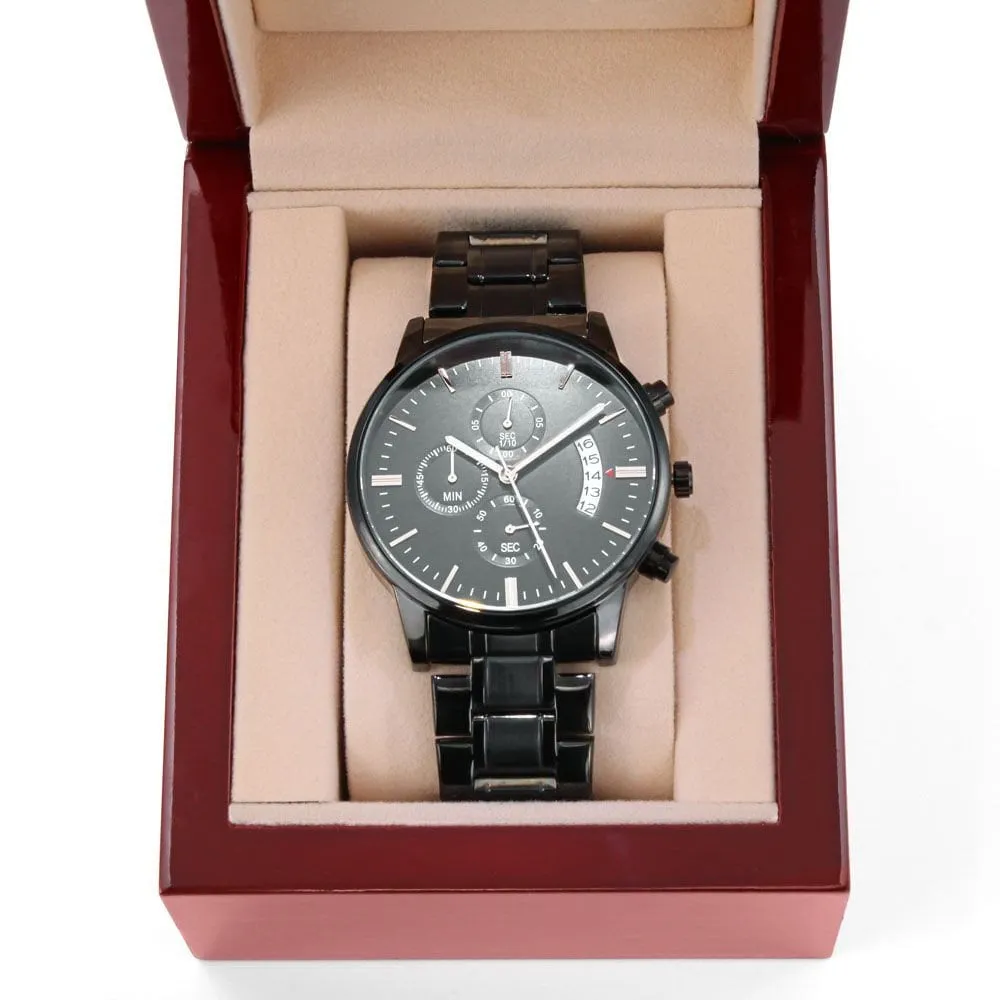 Black Customizable Engraved Black Chronograph Watch