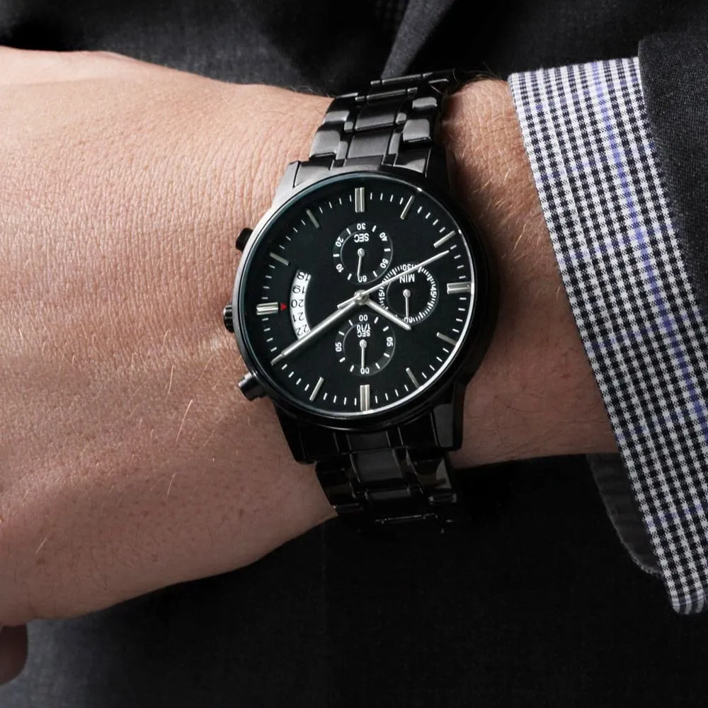 Black Customizable Engraved Black Chronograph Watch