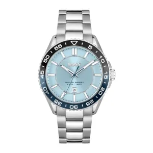 BOSS Runner 3H Qtz Basic Calendar Light Blue Round Dial Men's Watch|Stainless Steel Material|Silver Color Band - 1514207