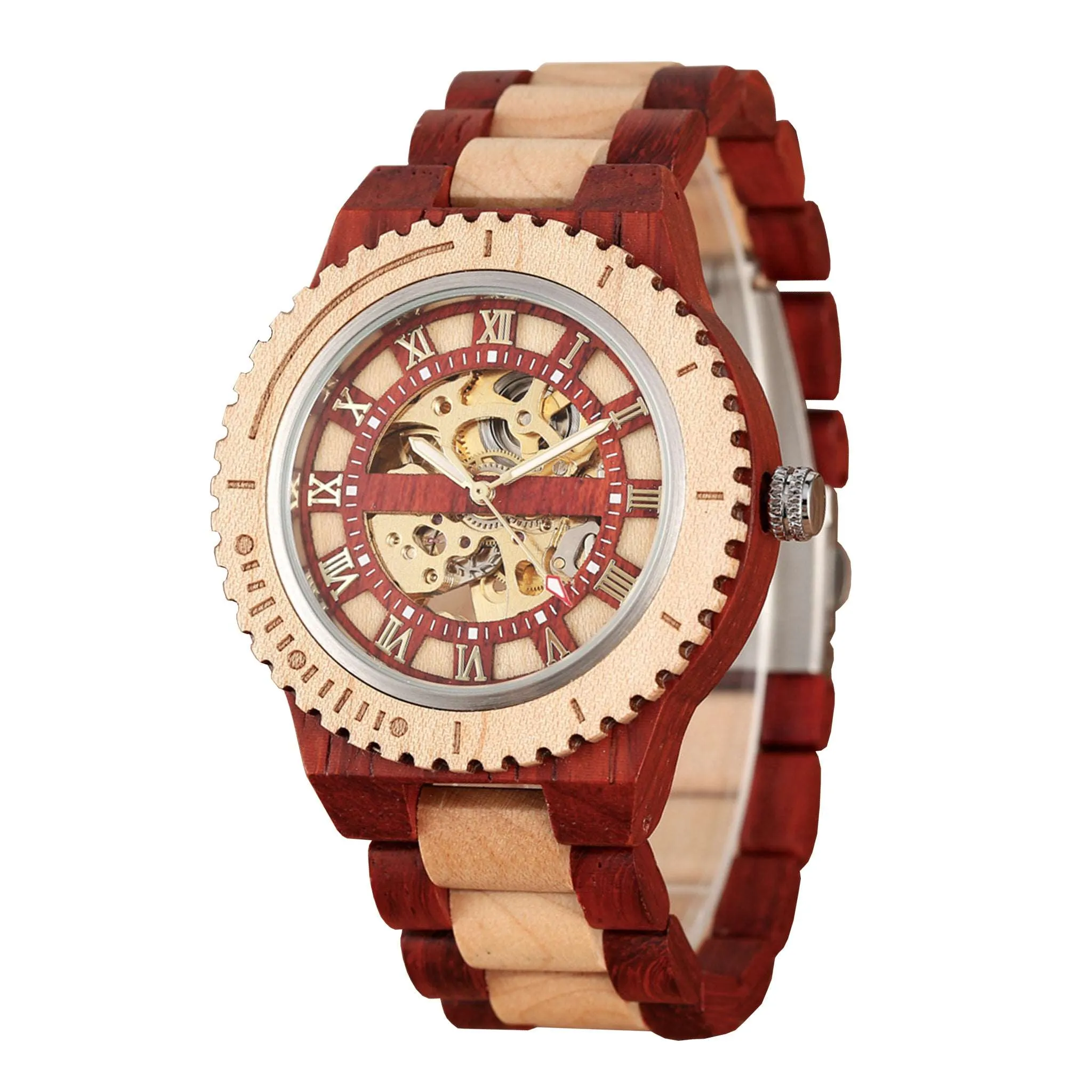 Cardiff - Red Sandalwood & Maple Hollow Face Mechanical Watch