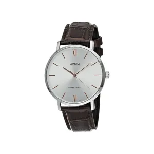 Casio Men's Minimalistic Silver Leather Analog Watch