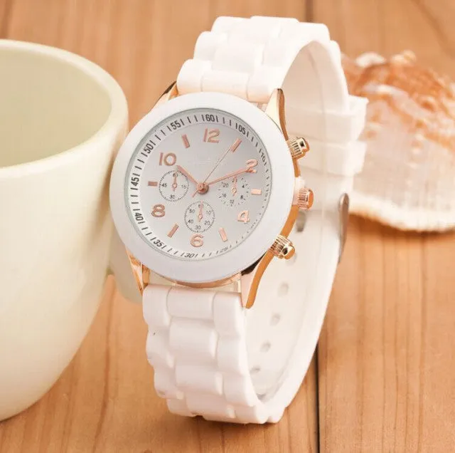 Casual Ladies white Silicone Geneva Quartz watch  Sport Digital