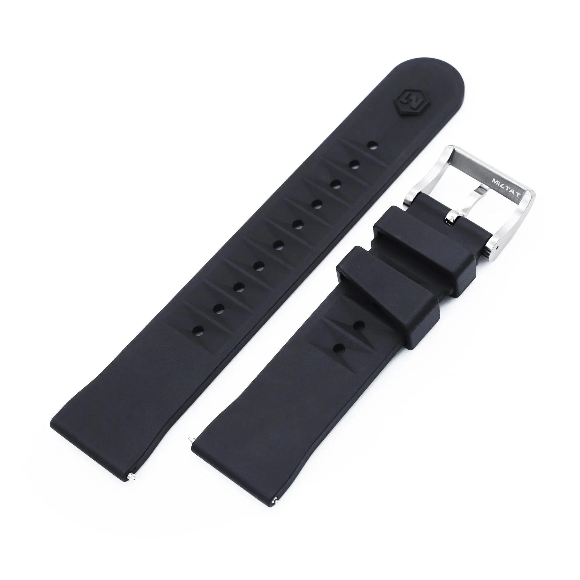 Chaffle Black FKM Rubber watch strap, 19mm to 22mm