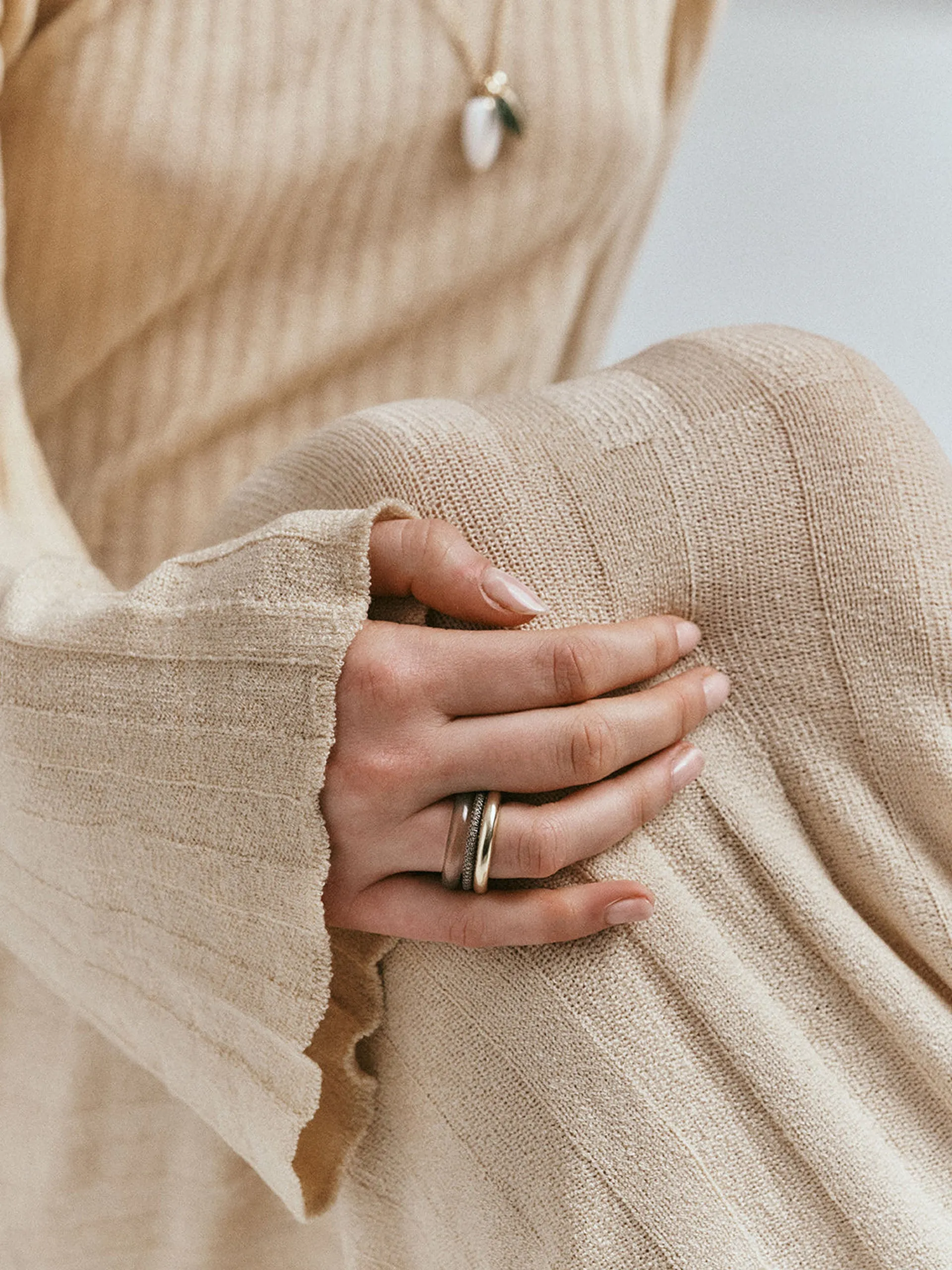 Champagne diamond and grey agate Aurea ring stack