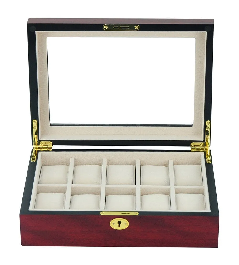 Cherry Wooden Watch Box for 10 Watches