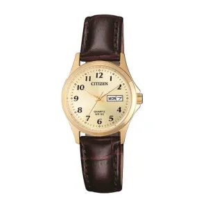 Citizen Ladies Leather Strap Gold Watch Model EQ2002-07P