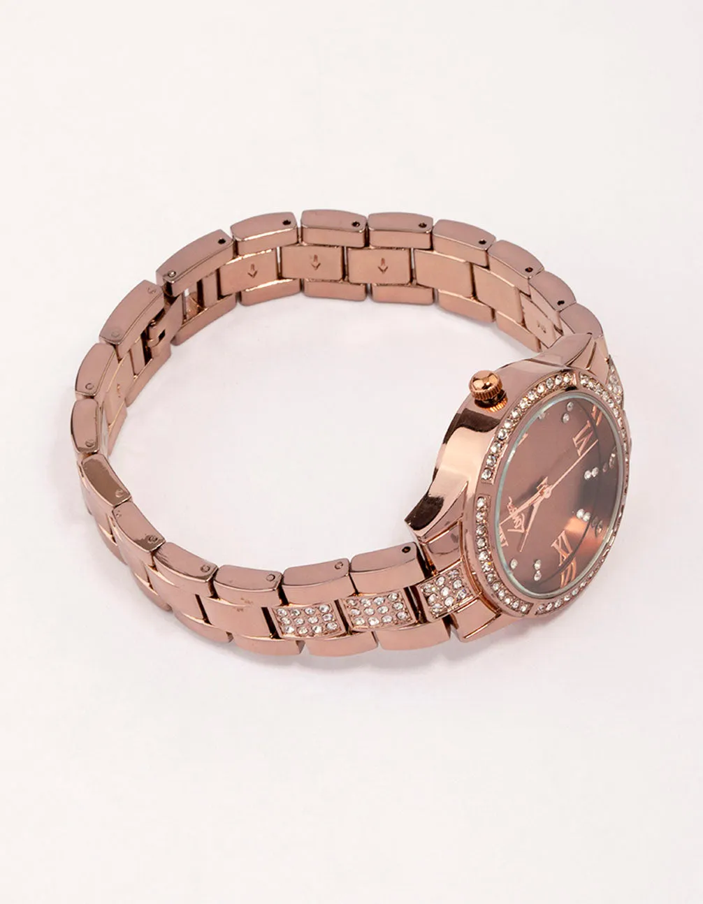 Copper-Coloured Diamante Link Watch