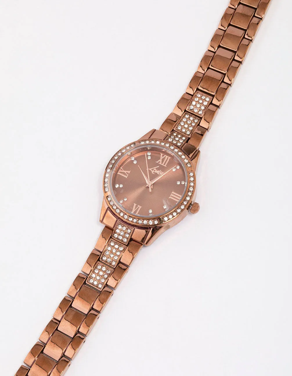 Copper-Coloured Diamante Link Watch