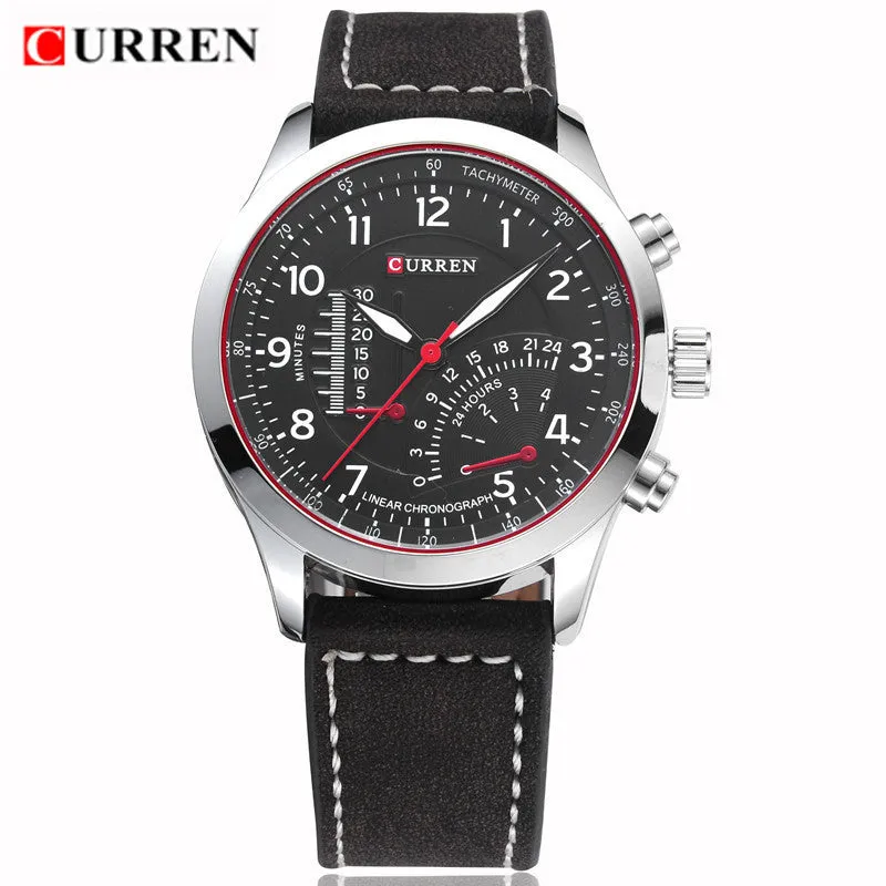 CURREN Luxury Brand Leather Strap Analog Men's Quartz Watch Casual Watch Men Wristwatch