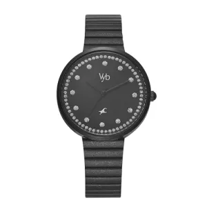 Fastrack Vyb Quartz Analog Black Dial Stainless Steel Strap Watch for Women-FV60003NM01W