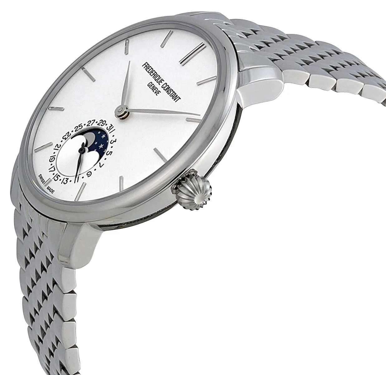 Frederique Constant Slimline Moonphase Automatic Stainless Steel Silver Dial Date Mens Watch FC-705S4S6B