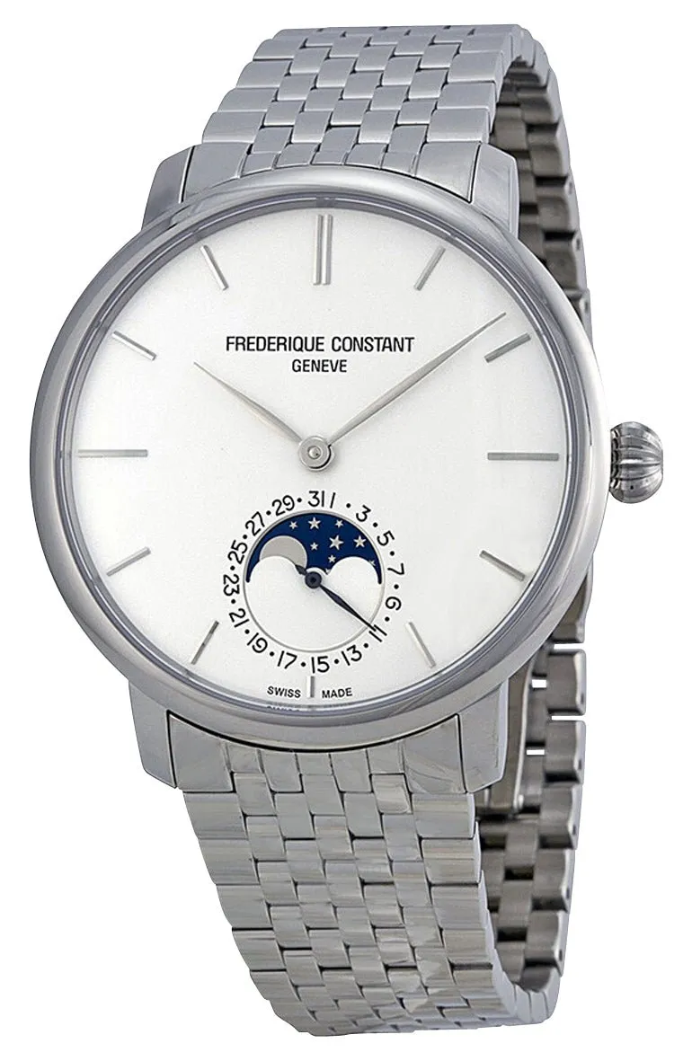 Frederique Constant Slimline Moonphase Automatic Stainless Steel Silver Dial Date Mens Watch FC-705S4S6B