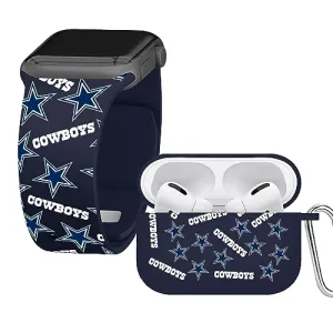 Game Time Dallas Cowboys HD Combo Package Compatible with Apple Watch and AirPods Pro (Random 38/40/41mm Long)