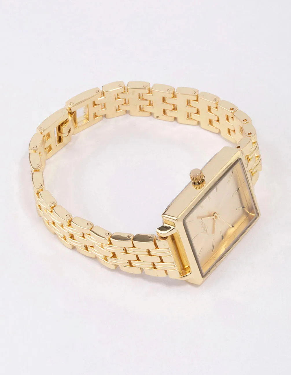 Gold Rectangle Face Classic Watch