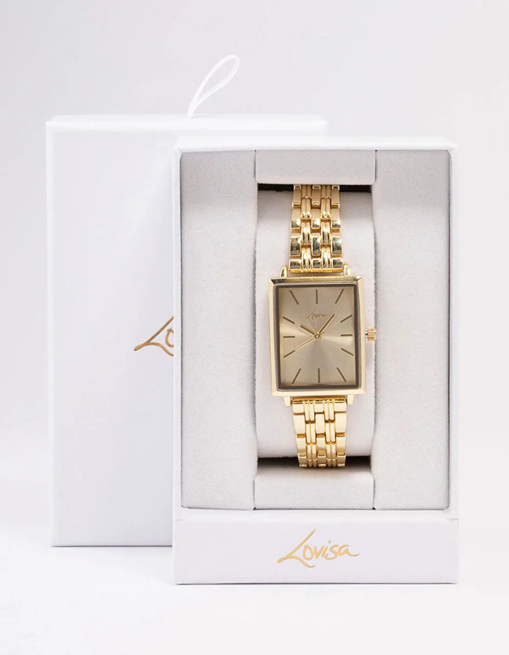 Gold Rectangle Face Classic Watch