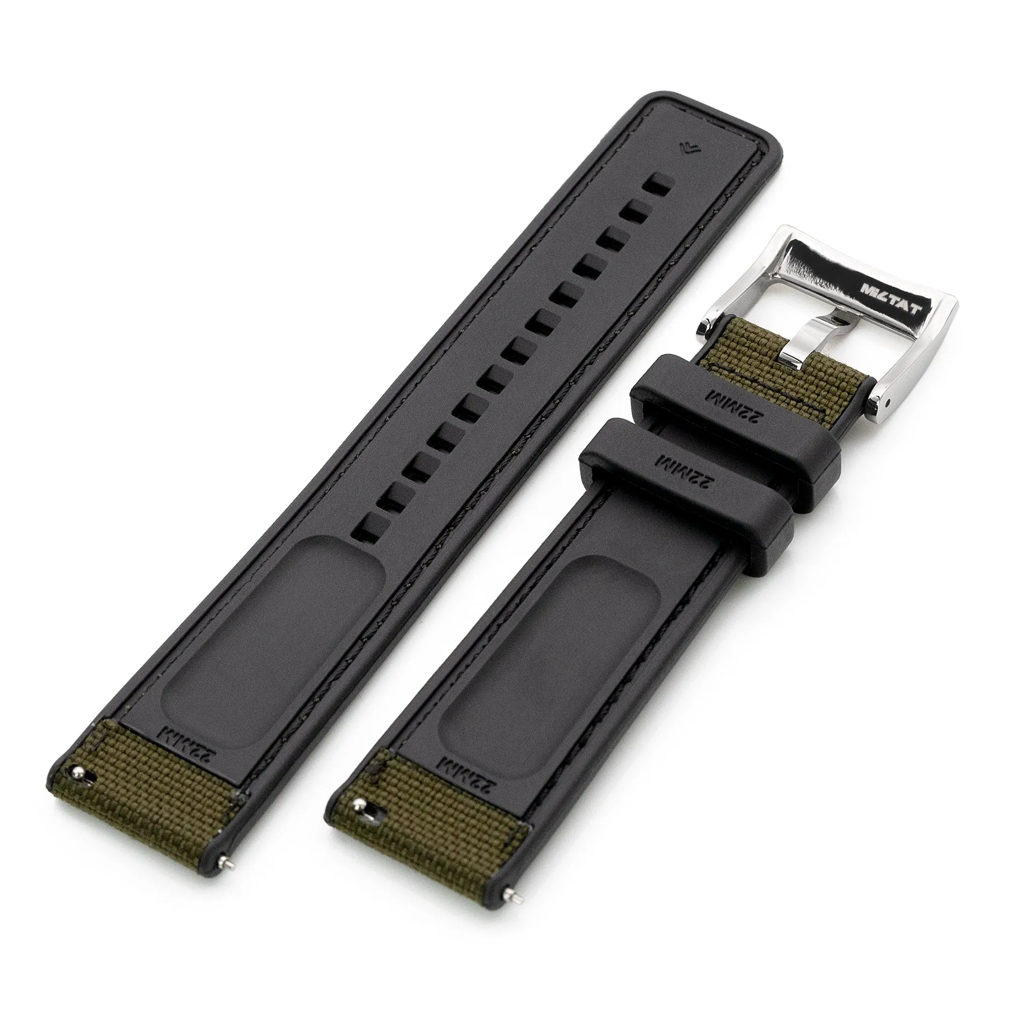 Green Quick Release Hybrid Sailcloth FKM Rubber Sports Watch Strap, 20mm or 22mm