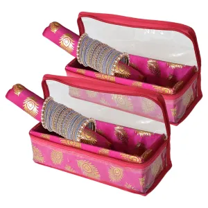 Heart Home Bareque Seamless Design Laminated 1 Rod Box, Organizer For Bangle, Watches, Bracelets, Jewellery With Tranasparent Top - Pack of 2 (Pink)-47HH0436