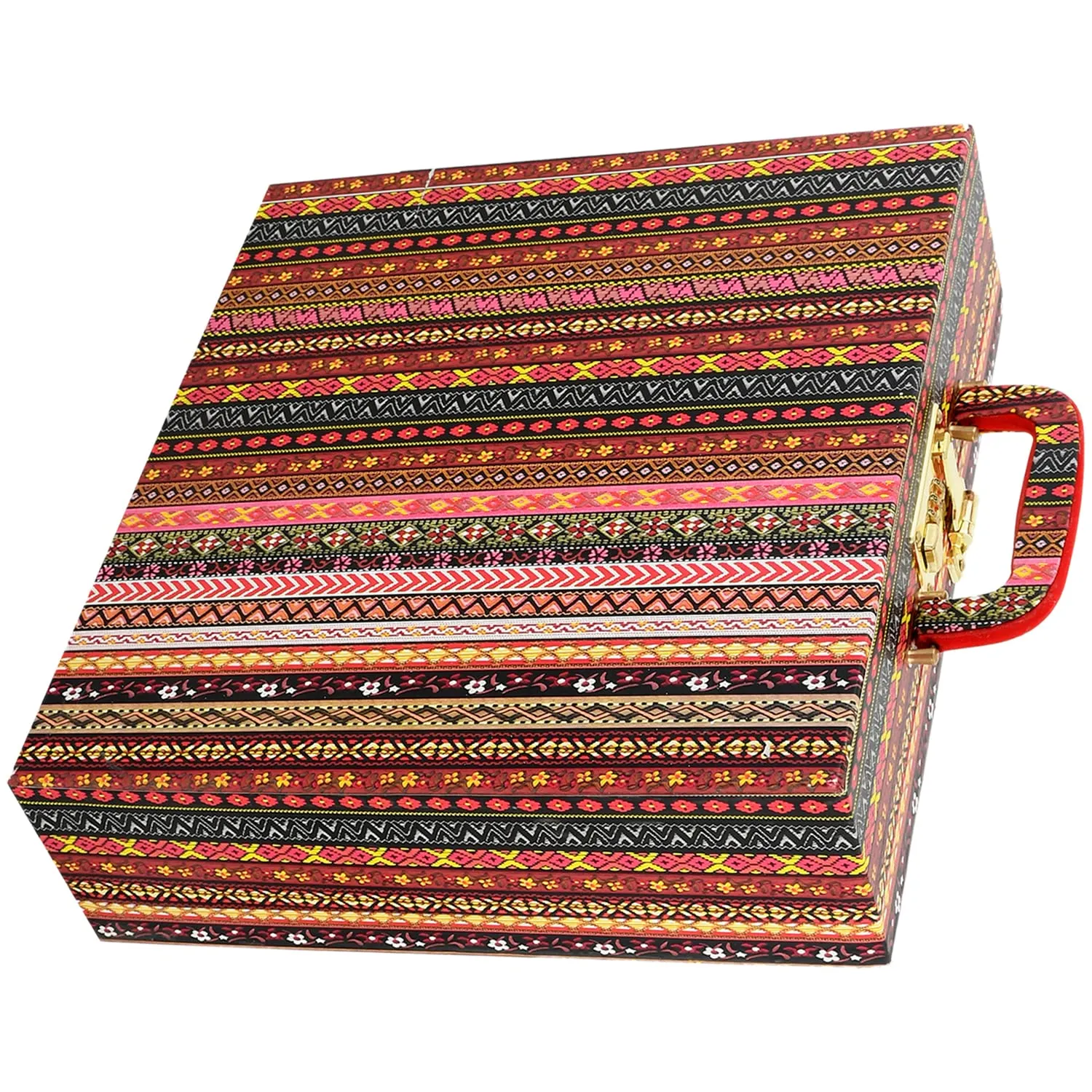 Heart Home Tribal seamless Pattern Wooden 4 Rod Bangle Box/Organizer For Bangle, Watches, Bracelets, Jewllery With Mirror & Number Lock System- Pack of 2 (MultiColour)-47HH0616