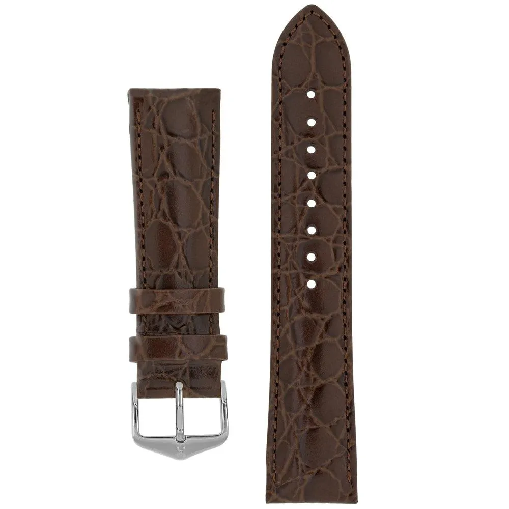 Hirsch CROCOGRAIN Crocodile Embossed Leather Watch Strap (Silver Buckle)