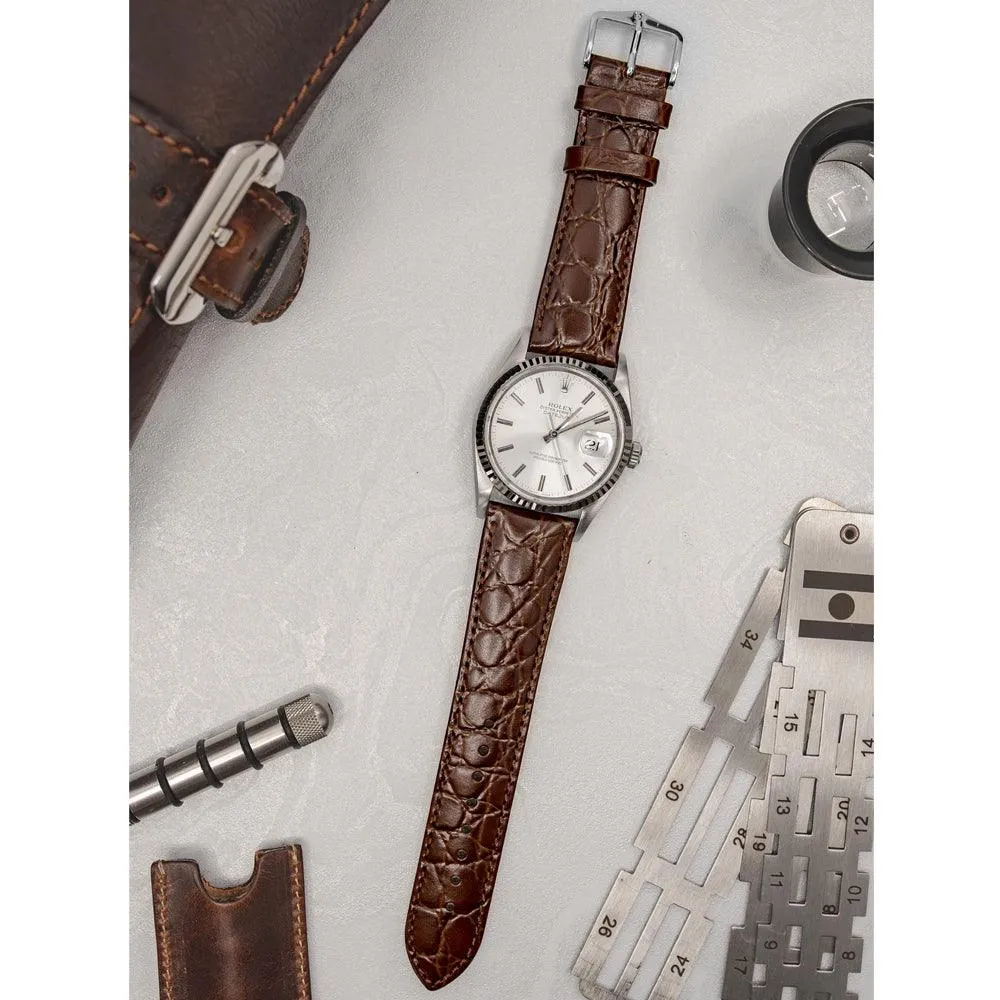 Hirsch CROCOGRAIN Crocodile Embossed Leather Watch Strap (Silver Buckle)