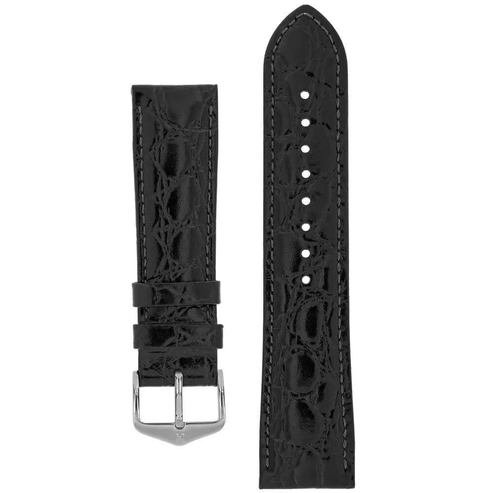 Hirsch CROCOGRAIN Crocodile Embossed Leather Watch Strap (Silver Buckle)