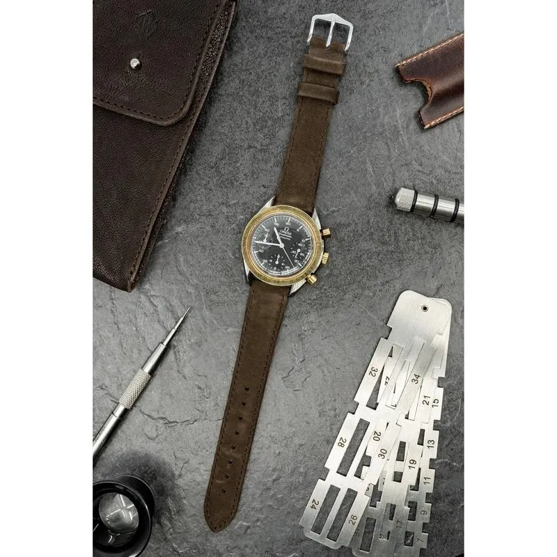 Hirsch OSIRIS Calf Leather with Nubuck Effect Watch Strap in BROWN