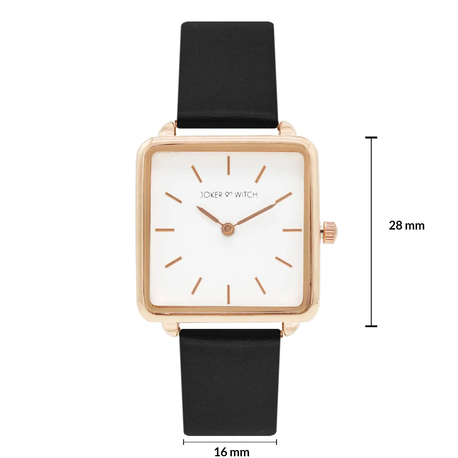 Joker & Witch Emily Square White Dial Rosegold & Black Strap Watch for Women