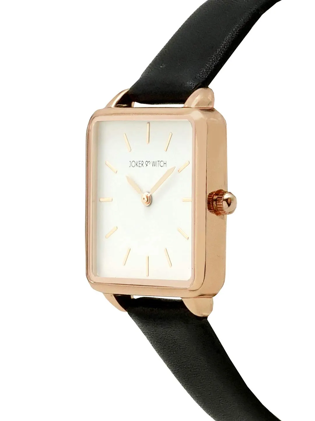 Joker & Witch Emily Square White Dial Rosegold & Black Strap Watch for Women