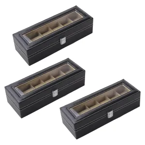 Kuber Industries 6 Slots Watch Organizer|Watch Storage Box For Men & Women|Secure Closer|Wrist Watch Display BoxBlack|pack of 3|