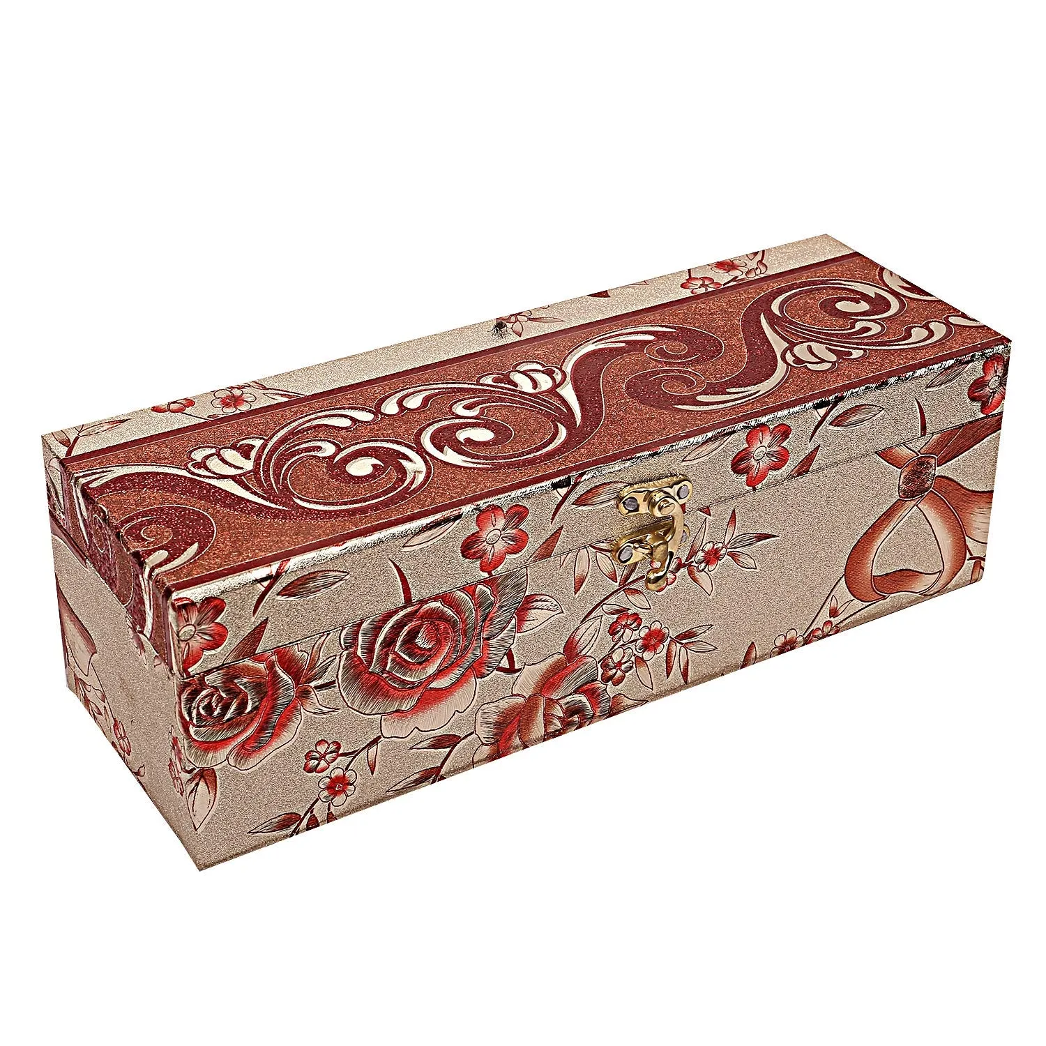 Kuber Industries Floral Design Wooden 1 Rod Bangle Box/Organizer For Bangle, Watches, Bracelets, Jewllery With Swing Arm Lock (Gold)-47KM0646