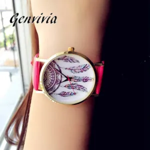 Ladies Quartz Leather Band Analog Wrist Watch