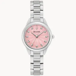 Ladies Silver Tone Bulova "Sutton" with Pink Diamond Dial