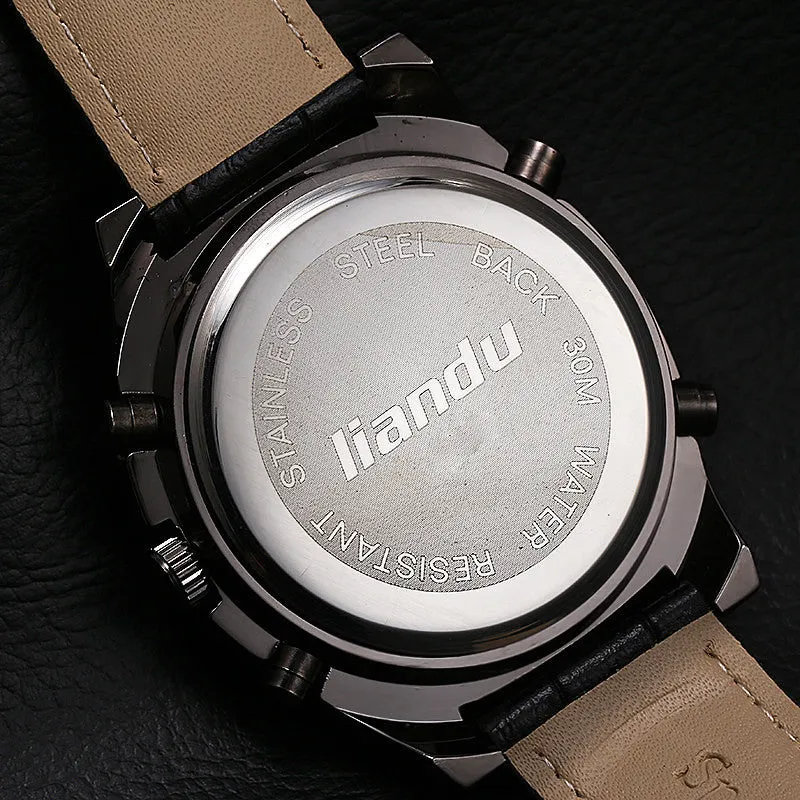 LIANDU Relogio Masculino Men Sports Watch Analog Digital Double Display 3ATM Waterproof Japan Movement Quartz Military Watches