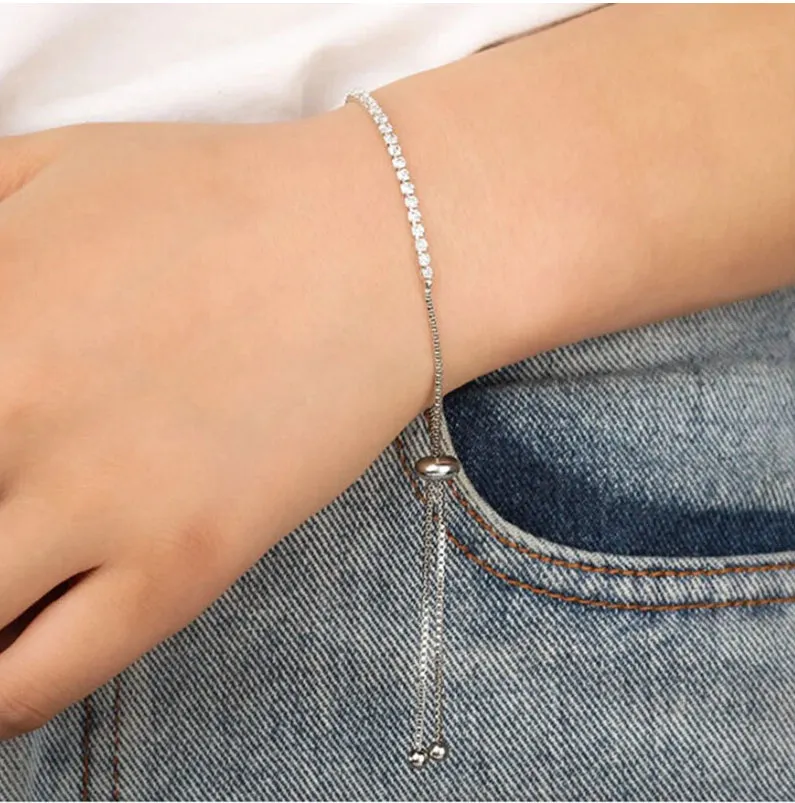 Little Luxuries 14K White Gold Plated Adjustable Stopper CZ Lariat Tennis Bracelet for Women