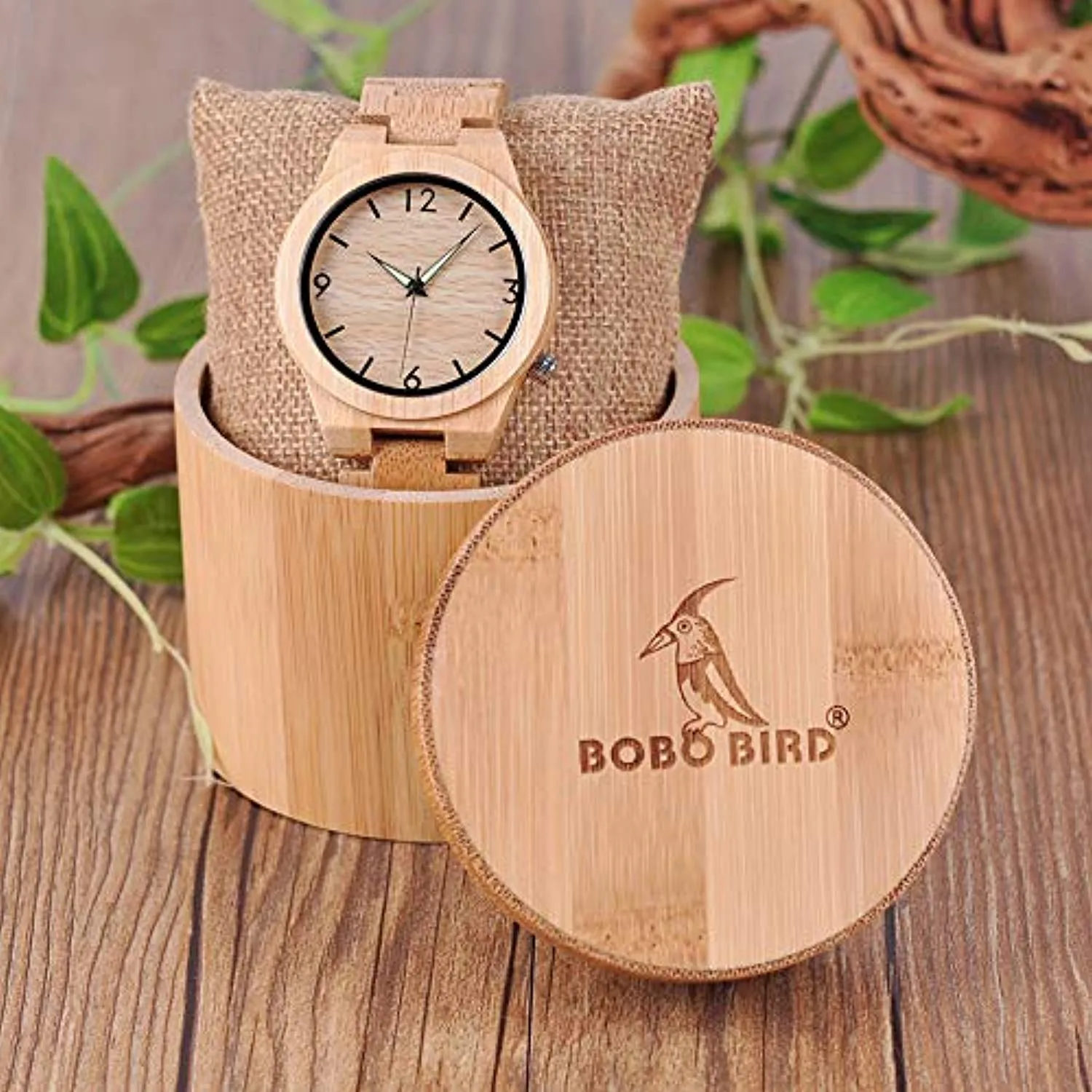 Men's Bamboo Wooden Watch Numeral Scale Large Face Quartz Watch Lightweight