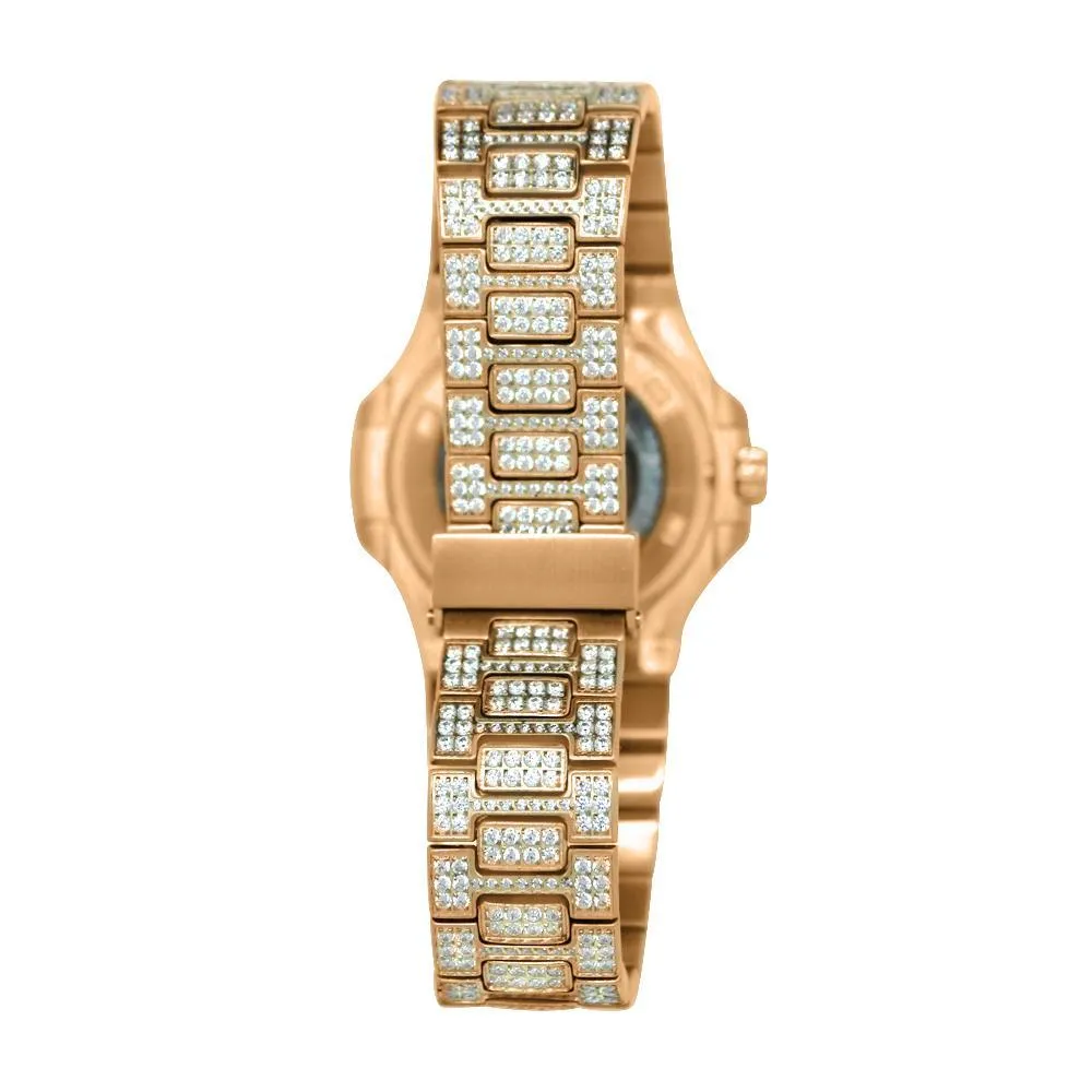 Modern CZ Stainless Steel Watch in Rose Gold