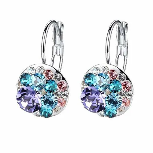 Multicolored Austrian Crystal Lever Back Earrings