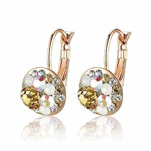 Multicolored Austrian Crystal Lever Back Earrings