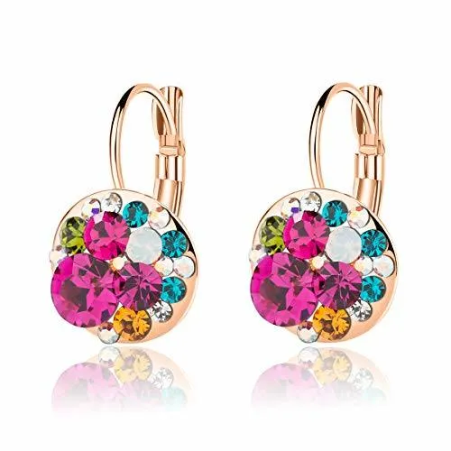 Multicolored Austrian Crystal Lever Back Earrings