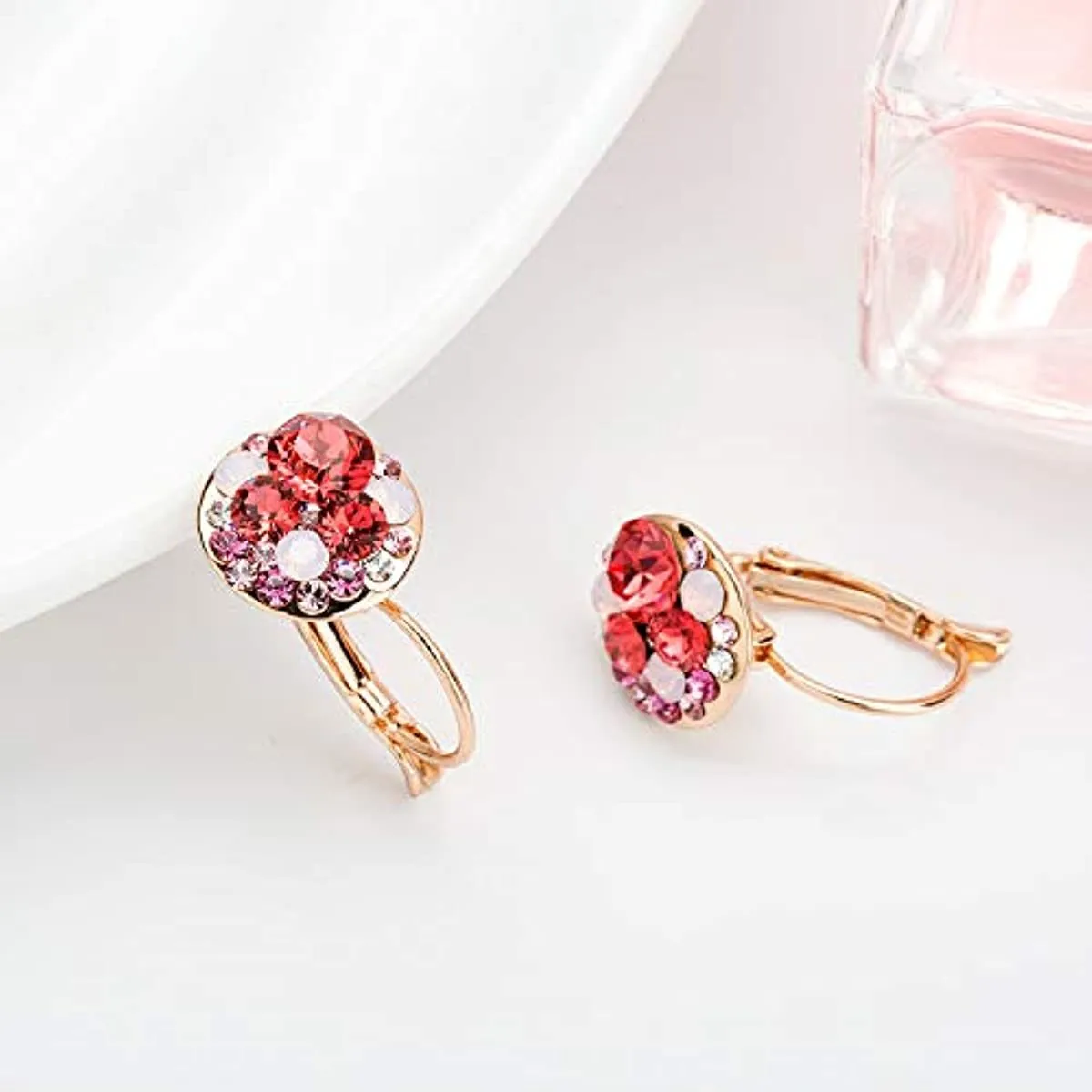 Multicolored Austrian Crystal Lever Back Earrings