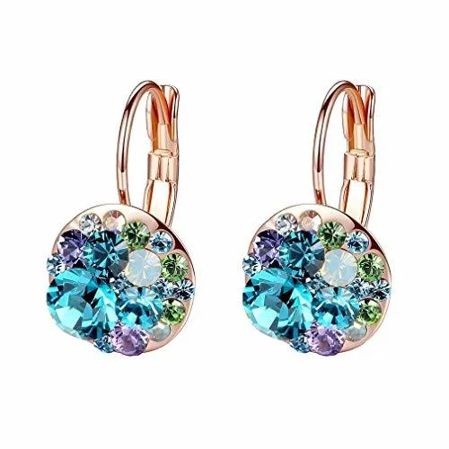 Multicolored Austrian Crystal Lever Back Earrings