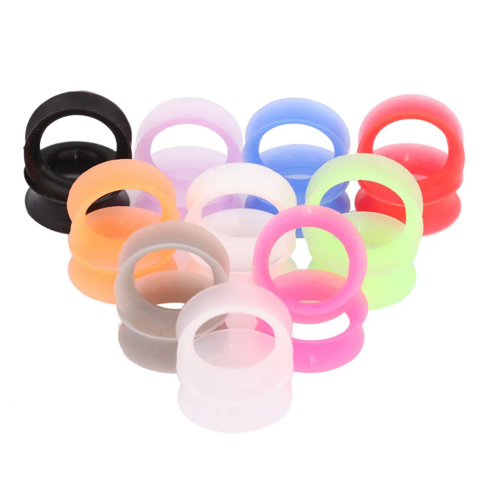 Pair Silicone Flexible Thin Double Flared Flesh Tunnel Ear Plugs Ear Gauge Expander Stretcher Earlets Earrings Ear Piercing