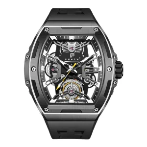 PUNCH Men's Black Square Skeleton Automatic Sporting Watch