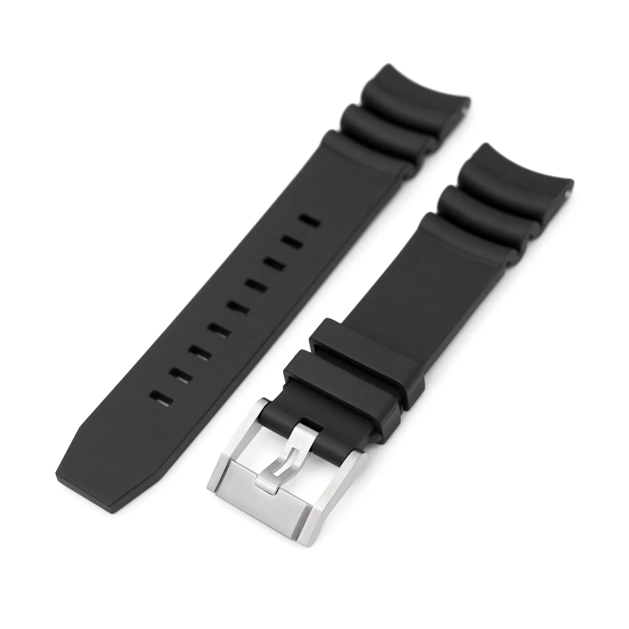 Q.R. Firewave Resilient Curved End FKM rubber Watch Strap, Black 22mm