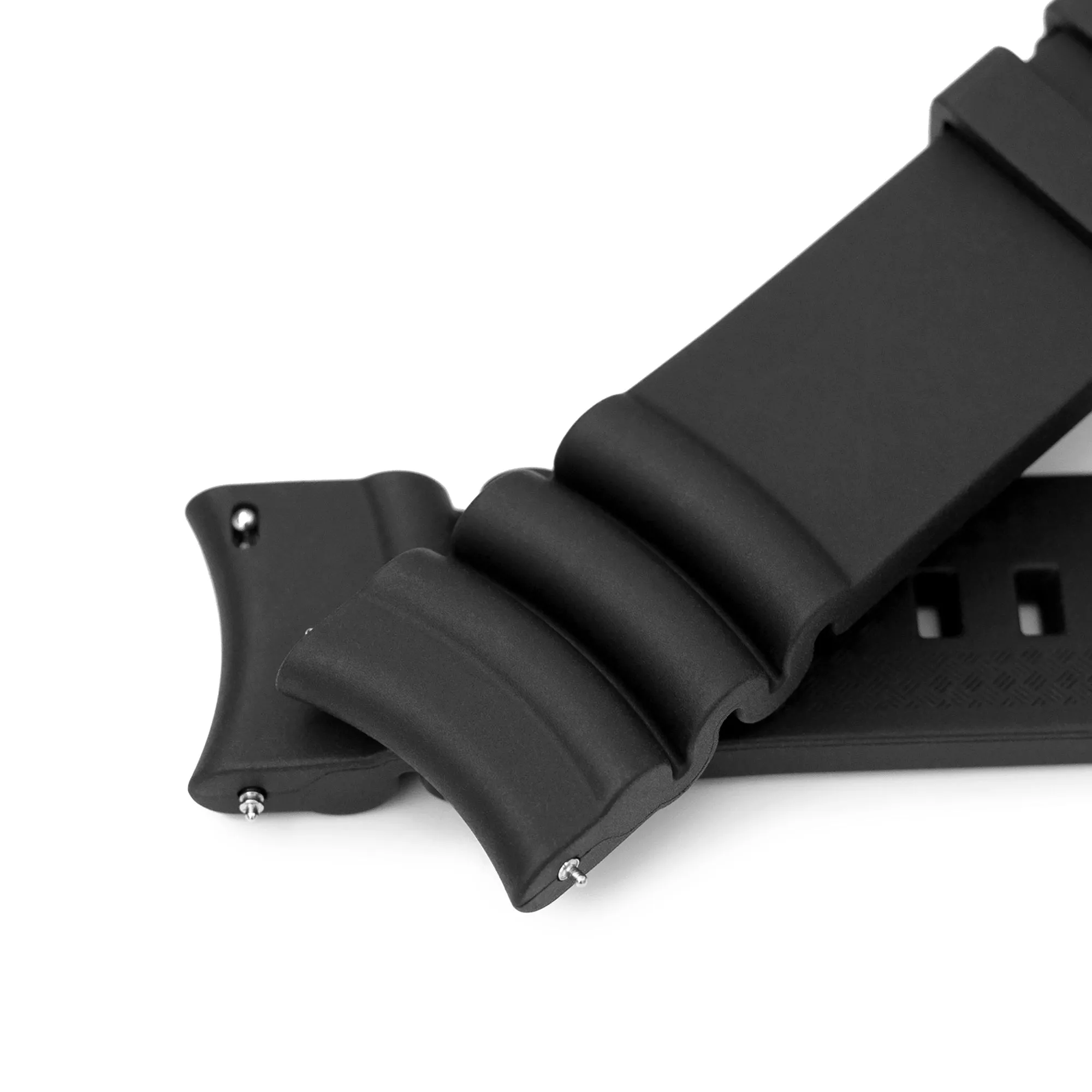 Q.R. Firewave Resilient Curved End FKM rubber Watch Strap, Black 22mm